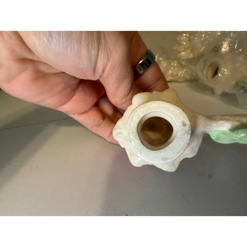 Set of 8 Iridescent Ceramic Christmas Tree and Wreath Napkin Rings White Green